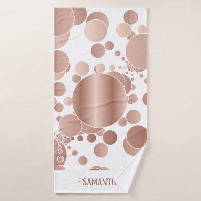 Modern Rose Gold Abstract Polka Dots White Bath Towel Set (Bath Towel)