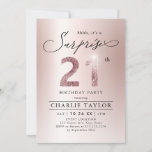 Modern rose gold adult surprise 21st birthday invitation<br><div class="desc">Modern Shhh, it's a surprise 21st birthday party invitation features stylish script and faux rose gold glitter number 21 and your party details on on rose gold background, simple and elegant, great surprise adult milestone birthday invitation for women. the black background colour can be changed to any colour of your...</div>