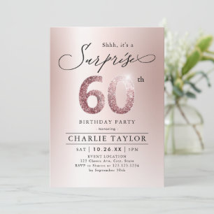 Modern rose gold adult surprise 60th birthday invitation