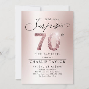 Modern rose gold adult surprise 70th birthday invitation