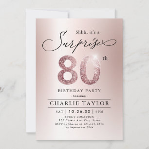 Modern rose gold adult surprise 80th birthday invitation
