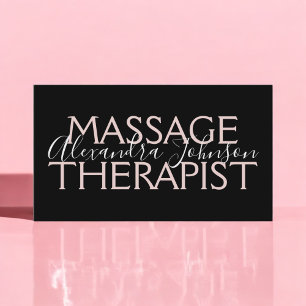 Modern Rose Gold and Black Massage Therapist Business Card