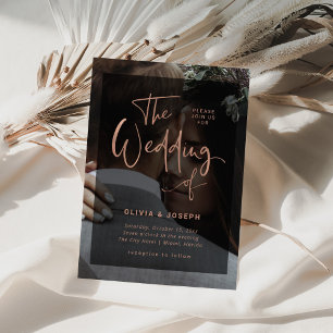 Modern Rose Gold and Black Overlay Photo Wedding Invitation