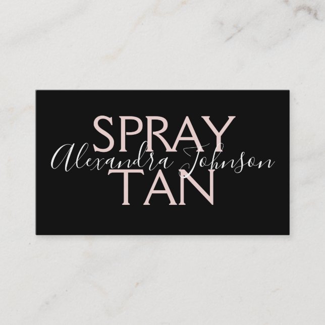 Modern Rose Gold and Black Spray Tan Business Card (Front)