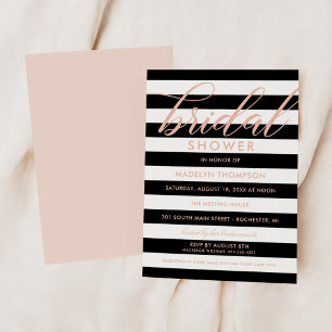Modern Rose Gold and Black Stripes Bridal Shower Invitation