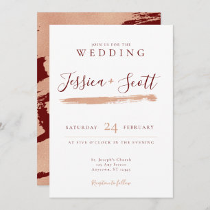 Modern Rose Gold and Burgandy Wedding Invitation