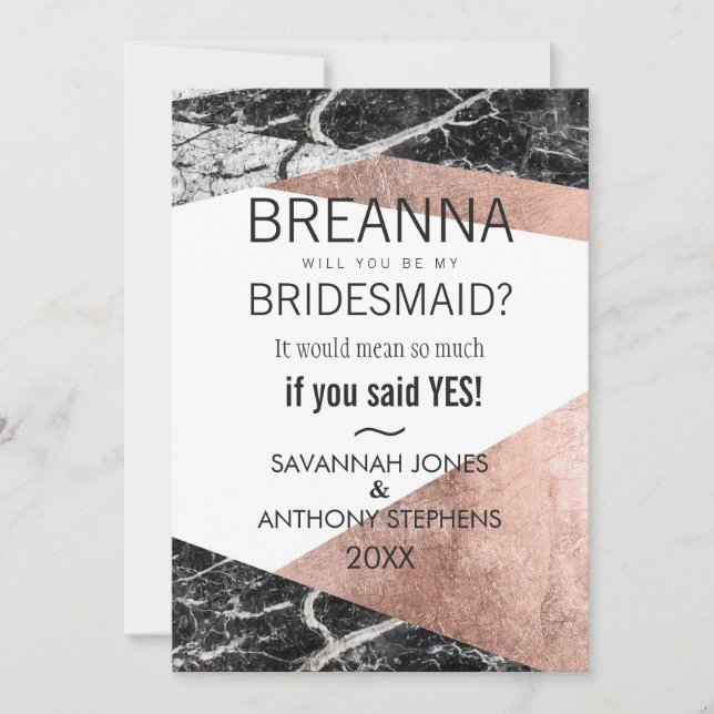 Modern Rose Gold and Marble Bridesmaids Invitation (Front)