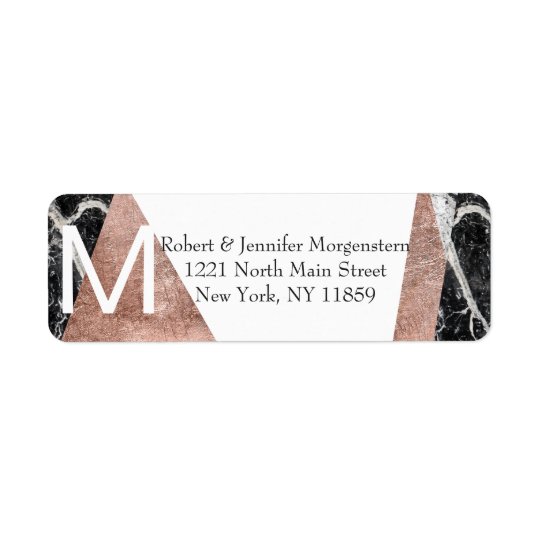Modern Rose Gold and Marble Monogram Address Return Address Label