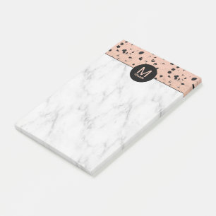 Modern Rose Gold and Marble Pattern with Monogram Post-it Notes