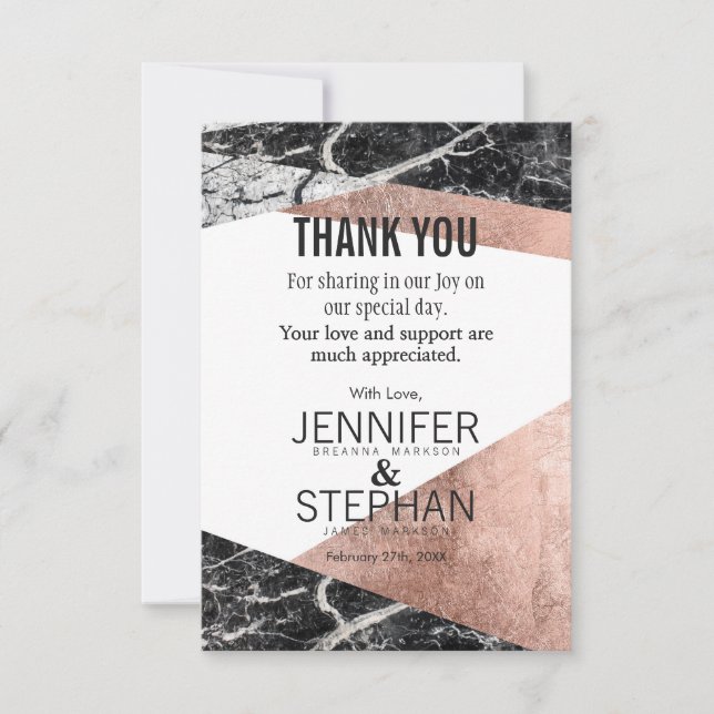 Modern Rose Gold and Marble Thank You Cards (Front)