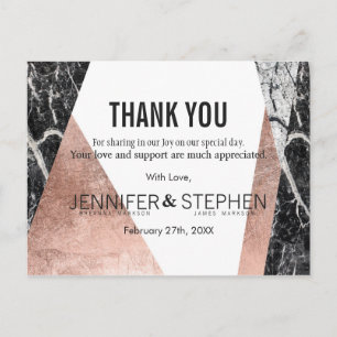 Modern Rose Gold and Marble Thank You Postcards