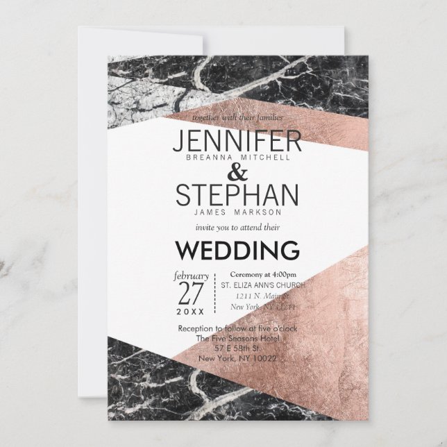 Modern Rose Gold and Marble Wedding Invitations (Front)