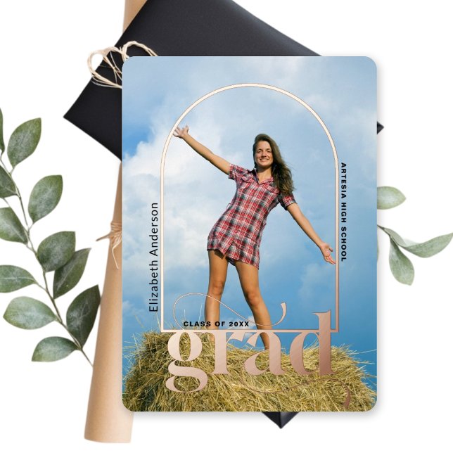 Modern Rose Gold Arch Photo Graduate Announcement (Creator Uploaded)