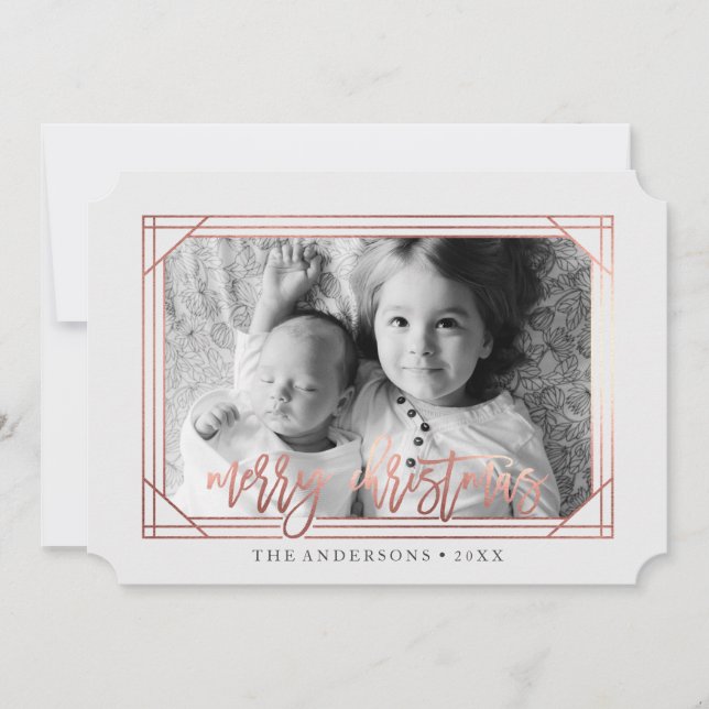 Modern Rose Gold Art Deco | Holiday Photo Card (Front)