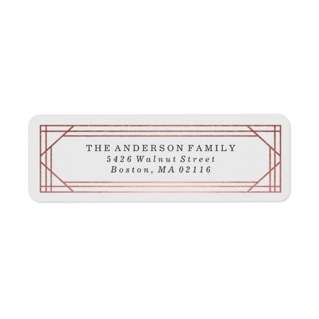 Modern Rose Gold Art Deco | Holiday Return Address Label (Front)