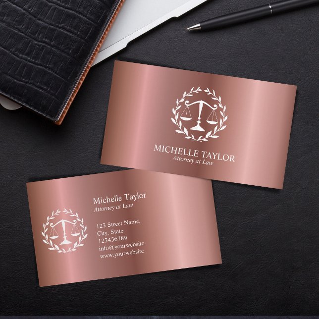Modern Rose Gold Attorney Lawyer Office Business Card (Creator Uploaded)