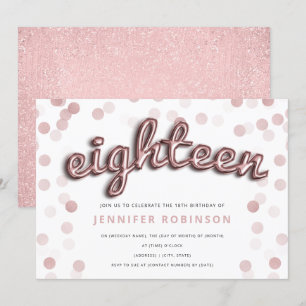 Modern Rose Gold Balloons Glitter 18th Birthday Invitation