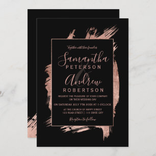 Modern rose gold black frame typography wedding invitation