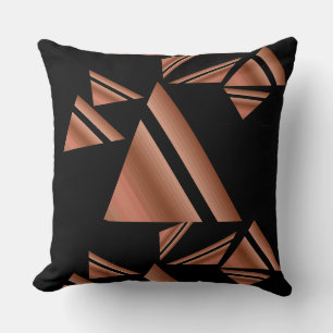 Modern Rose Gold Black Geometric Triangles Cushion
