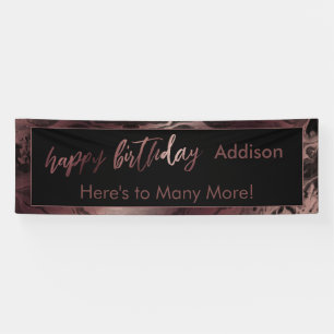 Modern Rose Gold & Black Marbled Happy Birthday Banner
