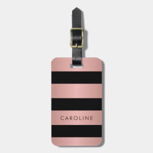 Modern Rose Gold Black Striped Girly Custom Luggage Tag