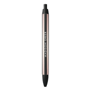 Modern Rose Gold Black Striped Personalised Name Ink Pen