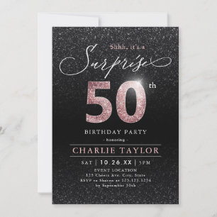 Modern rose gold black surprise 50th birthday invitation