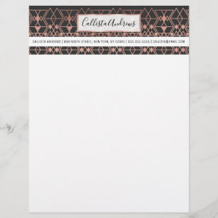 Modern Rose Gold Black Tribal Geometric Triangles Custom Letterhead