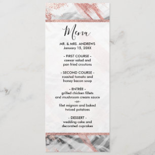 Modern Rose Gold Black White Brushstrokes Menu