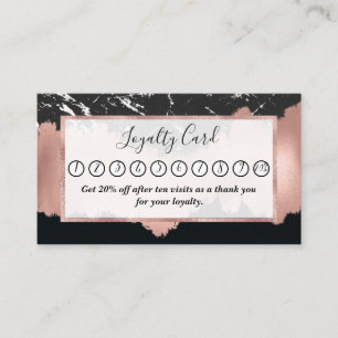Modern Rose Gold Black White Marble Brushstrokes Loyalty Card