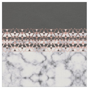 Modern Rose Gold Black White Marble Geometric Fabric