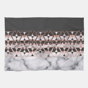 Modern Rose Gold Black White Marble Geometric Tea Towel