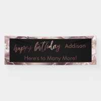 Modern Rose Gold Black White Marble Happy Birthday