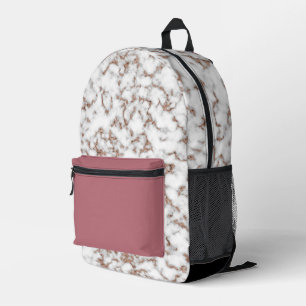 Modern Rose Gold Black White Marble Printed Backpack