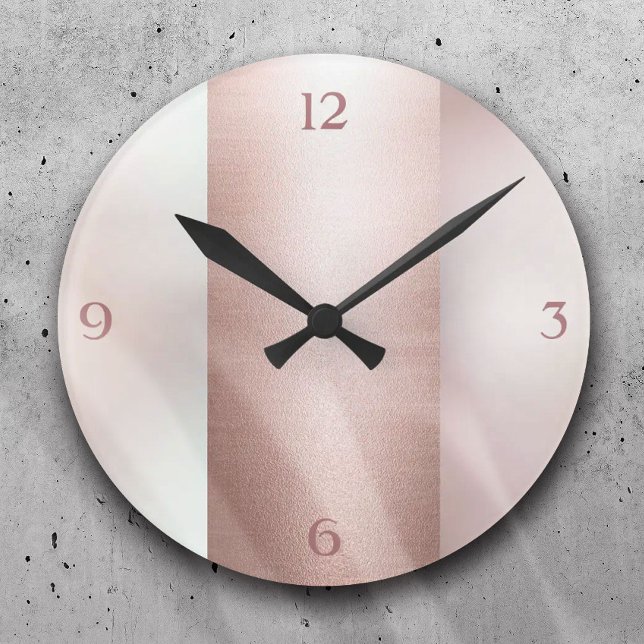 Modern Rose Gold Block Trendy Pearl Girly Round Clock (Creator Uploaded)
