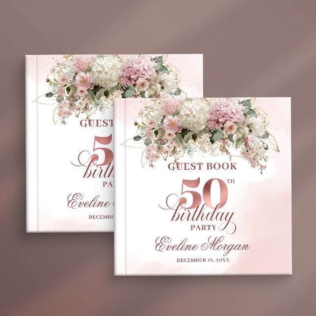 Modern Rose Gold Blush Floral 50th Guest Book (Modern Rose Gold Blush Floral 50th Guest Book)