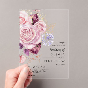 Modern Rose Gold Blush Floral Wedding  Acrylic Invitations