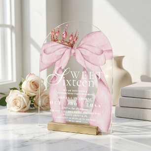 Modern Rose Gold Blush Pink Bow Sweet 16 Birthday  Acrylic Invitations
