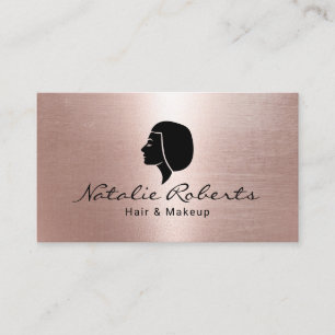 Modern Rose Gold Bob Hair Logo Beauty Salon Business Card