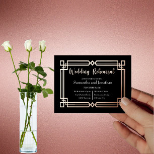 Modern Rose Gold Border Navy Black Rehearsal Card