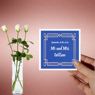 Modern Rose Gold Border Navy Blue Cocktail napkin