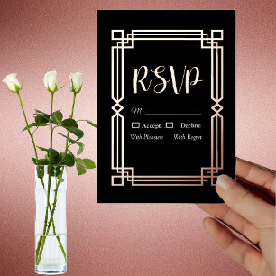 Modern Rose Gold Border on Black RSVP Card
