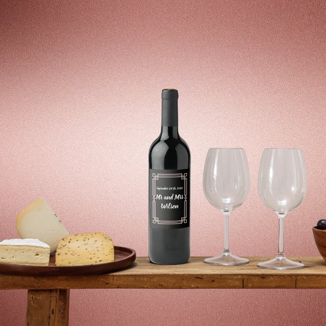 Modern Rose Gold Border on black Wine Labels (Creator Uploaded)