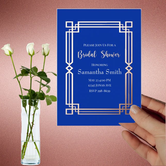 Modern Rose Gold Border on Navy Blue Bridal Shower (Creator Uploaded)