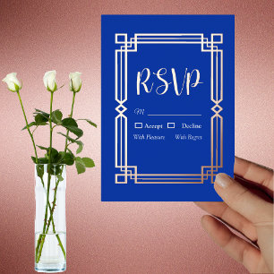 Modern Rose Gold Border on Navy Blue RSVP Card