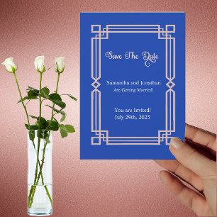 Modern Rose Gold Border on Navy Blue save the date Invitation