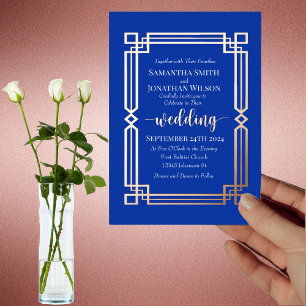 Modern Rose Gold Border on Navy Blue Wedding Real