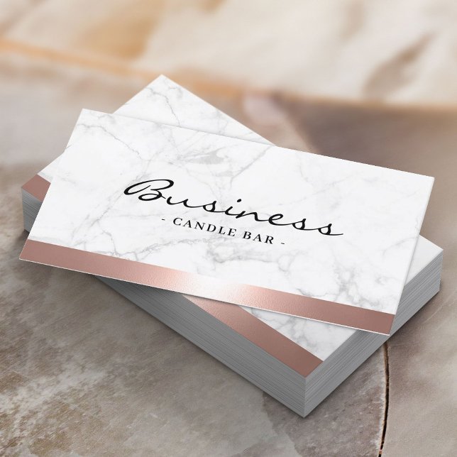 Modern Rose Gold Border Trendy Marble Candle Bar Business Card (Creator Uploaded)