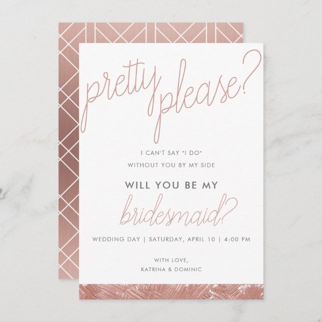 Modern Rose Gold Brush Stroke Bridesmaid Invite (Front/Back)