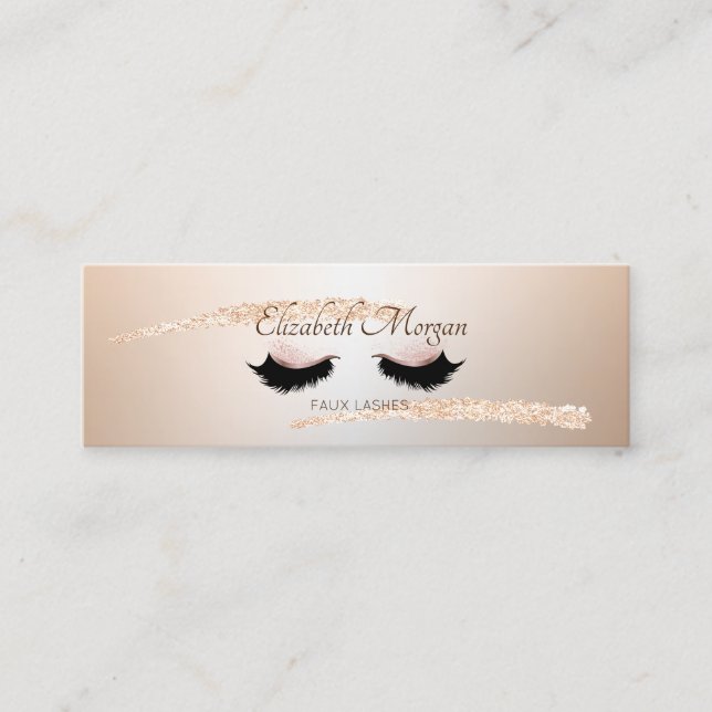 Modern  Rose Gold Brush Stroke,Faux Lashes Mini Business Card (Front)